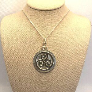 Sterling Silver 925 Handmade Triskele Spiral Circle Pendant 18" Box Link Chain